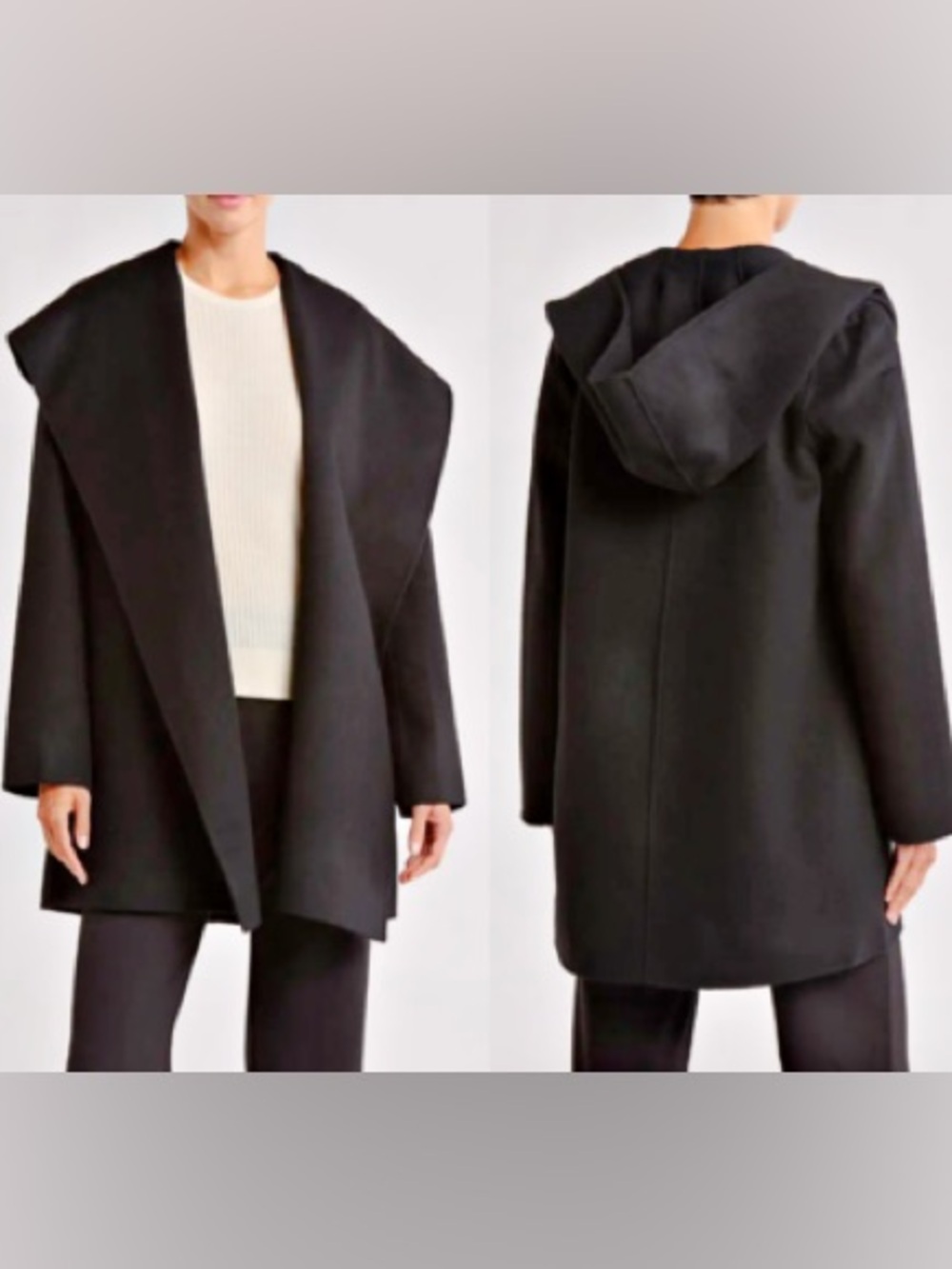 Vince Shawl Lapel Hooded Lightweight Wool Coat Sz XS